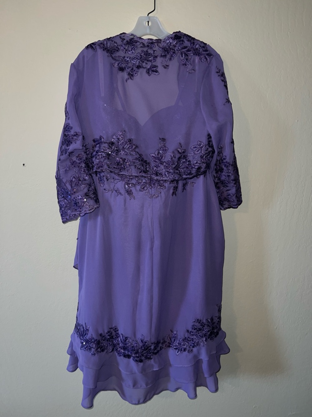 JJs House size14 NWT Purple Ruffle Chiffon Dress w/sequin/lace - Picture 3 of 13